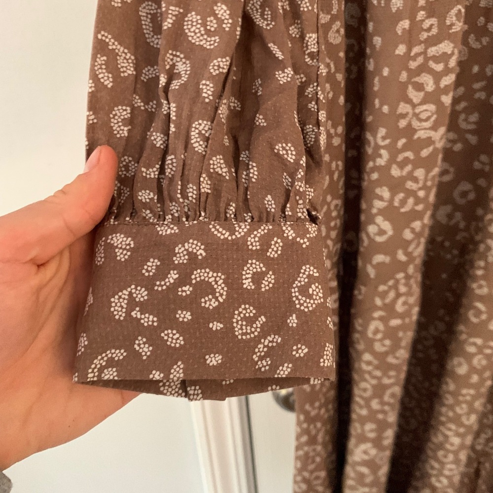 A New Day Brown Leopard‎ Print Tiered Maxi Dress Long Sleeve V-Neck Rayon Small - Picture 5 of 11